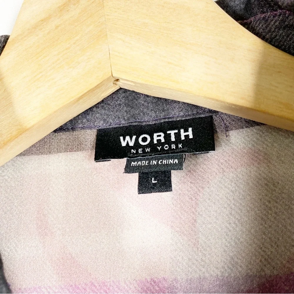 WORTH New York Purple Checkered Plaid Button Down Long Sleeve Shirt L - Picture 6 of 6